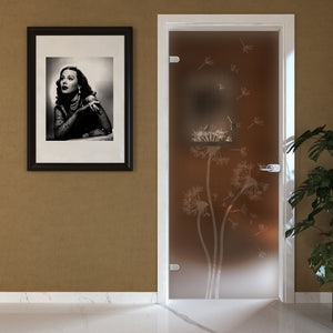 Porta Battente con Telaio in Legno e Vetro Sabbiato Bronzo con Disegno Trasparente EVO Soffio