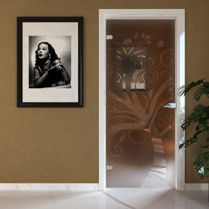 Porta Battente con Telaio in Legno e Vetro Sabbiato Bronzo con Disegno Trasparente EVO Tree