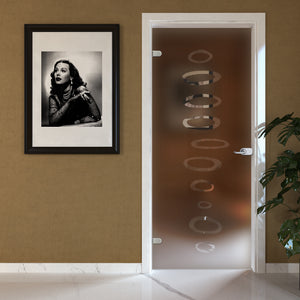 Porta Battente con Telaio in Legno e Vetro Sabbiato Bronzo con Disegno Trasparente EVO Tribal 7