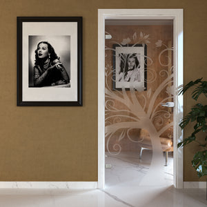 Porta Battente con Telaio in Legno e Vetro Trasparente con Disegno Sabbiato EVO Tree
