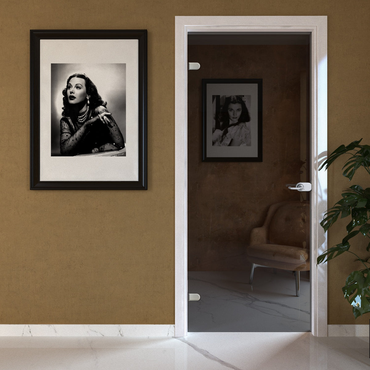 Porta battente in vetro fumè con telaio e cornici in laminato Bianco Matrix