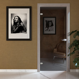 Porta battente in vetro fumè con telaio e cornici in laminato Olmo Grigio