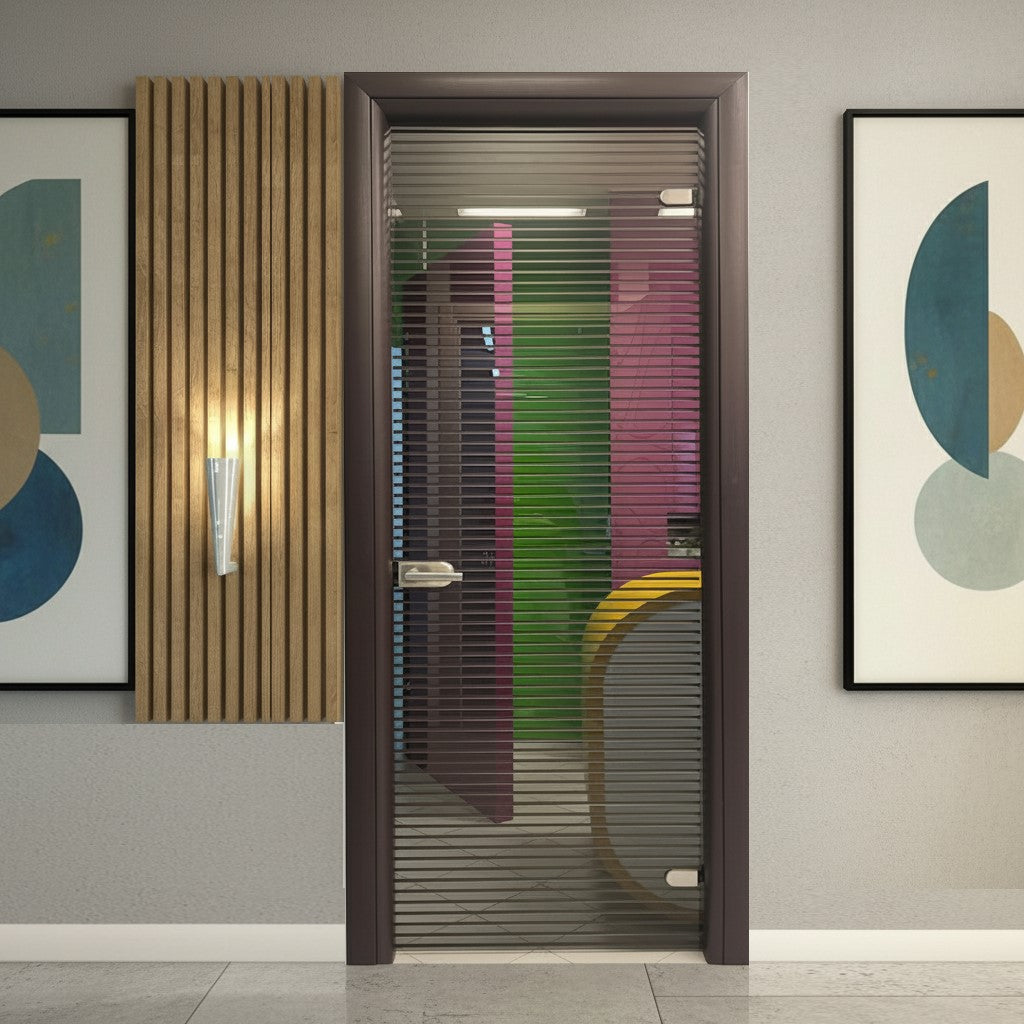 BLACK FRIDAY - Glass Hinged Door with Black Horizontal Decoration