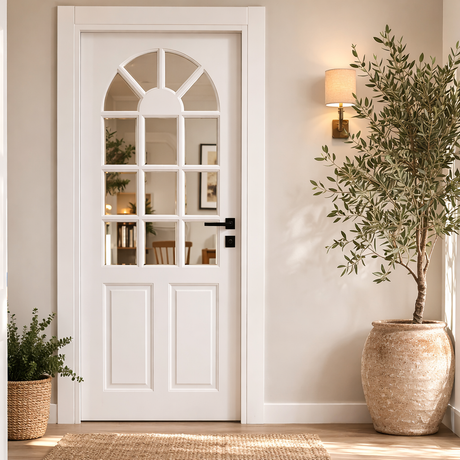 Porta Legno Massello Bugnata con Vano Vetro