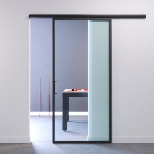 Sliding Door with Transparent Glass Framed Panel