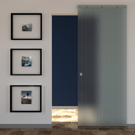 Porta scorrevole esterna in vetro plissè con sistema magical 