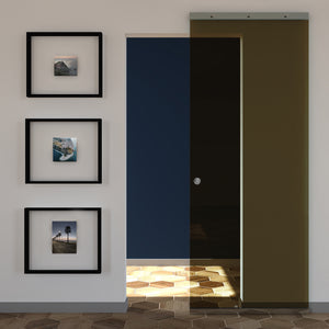 Porta scorrevole in vetro bronzo con sistema binario nascosto 
