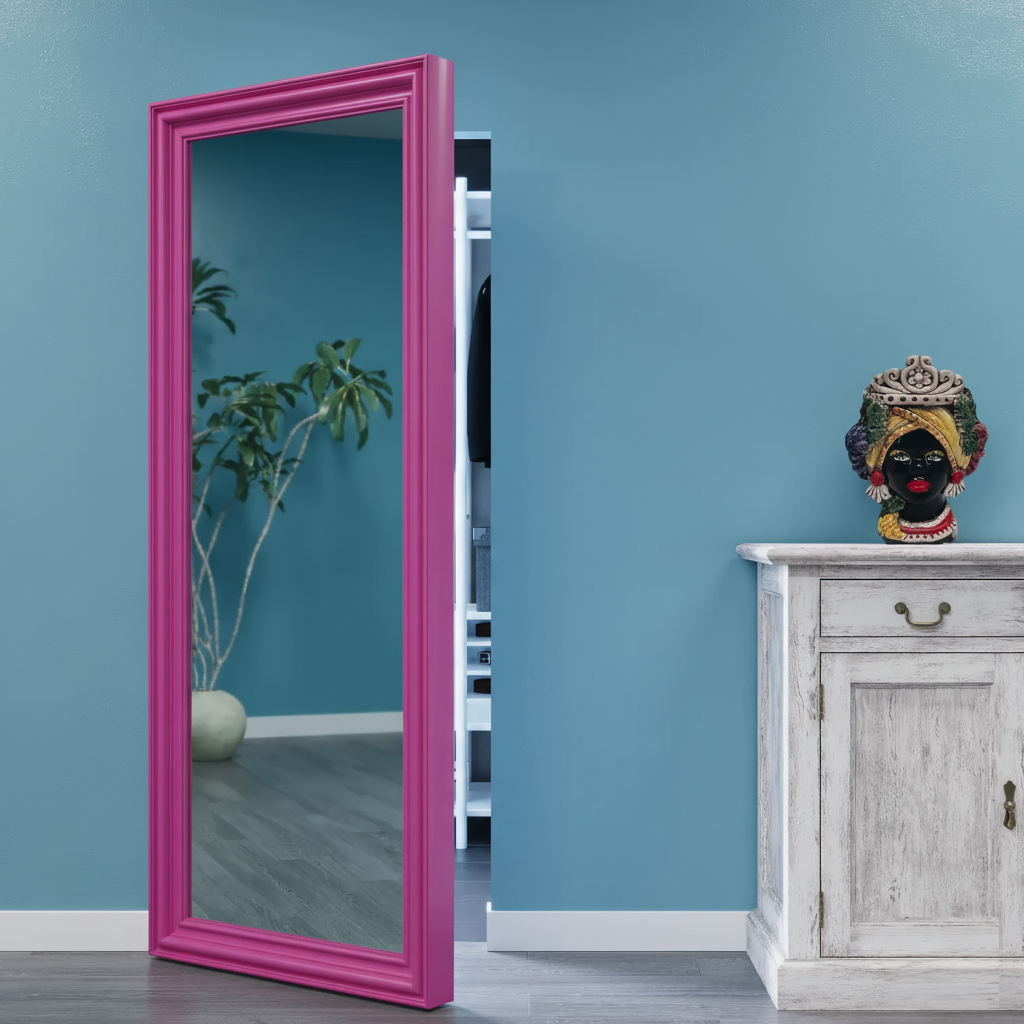 Porta Battente Laccata con Cornice Barocca e Specchio