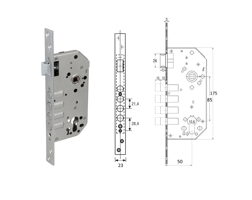 Serratura FIP TITAN 4 - Catenacci Cilindrici, Cassa 20mm, EN 12209