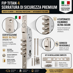 Serratura FIP TITAN 4 - Catenacci Cilindrici, Cassa 20mm, EN 12209