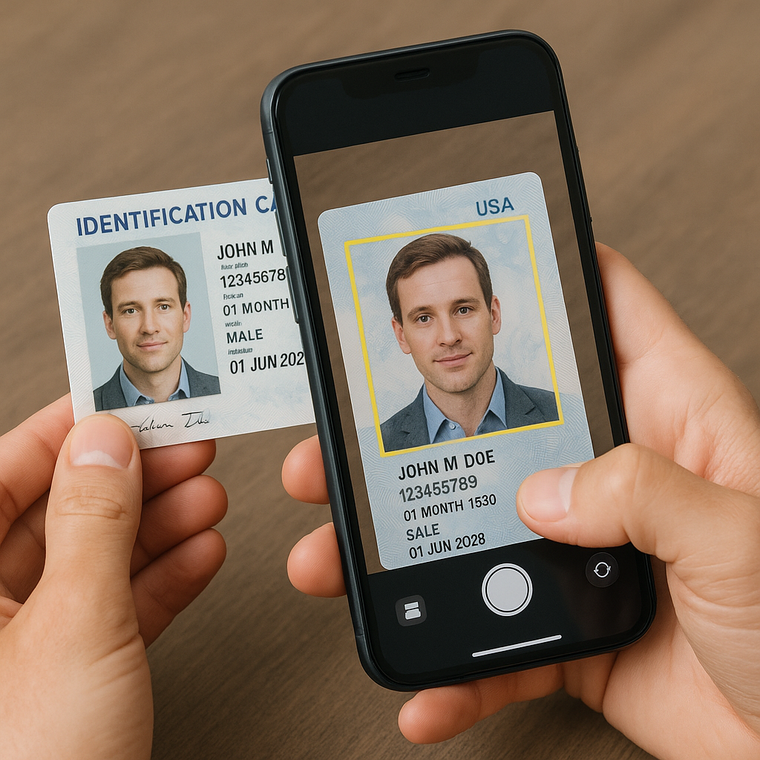 Scansione del documento d'identità dell'ospite con lo smartphone