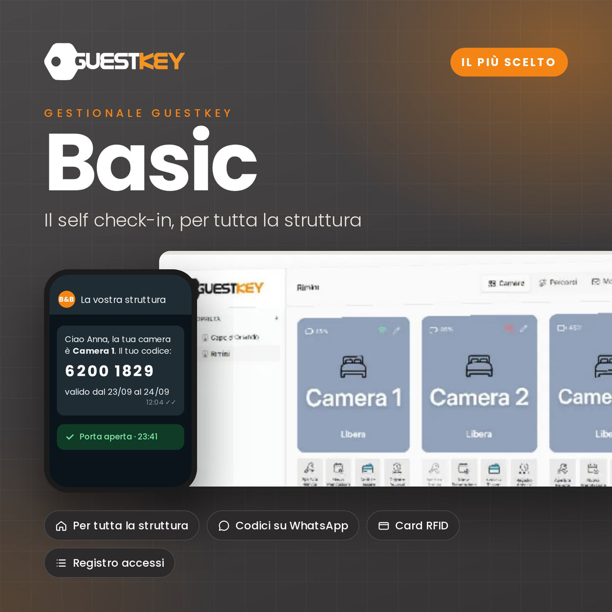 GuestKey Basic: gestionale per il self check-in di tutta la struttura, codici su WhatsApp