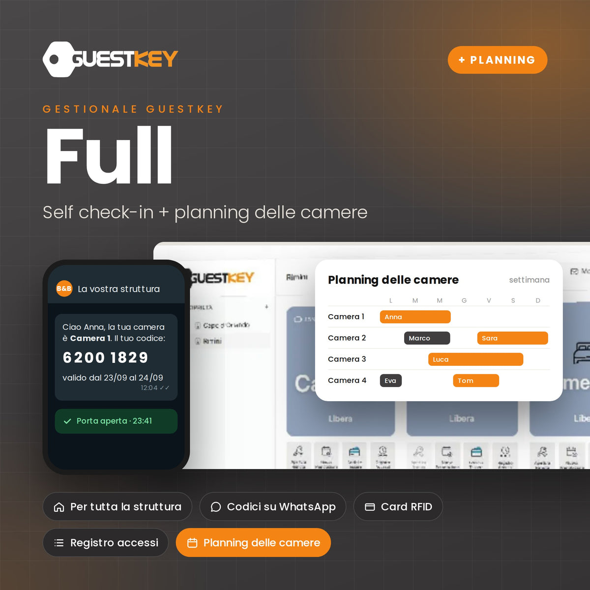 GuestKey Full: self check-in e planning delle camere in un unico gestionale