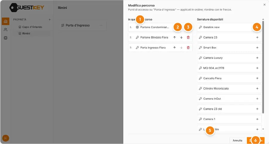 Gestionale GuestKey: percorso portone, porta e camera
