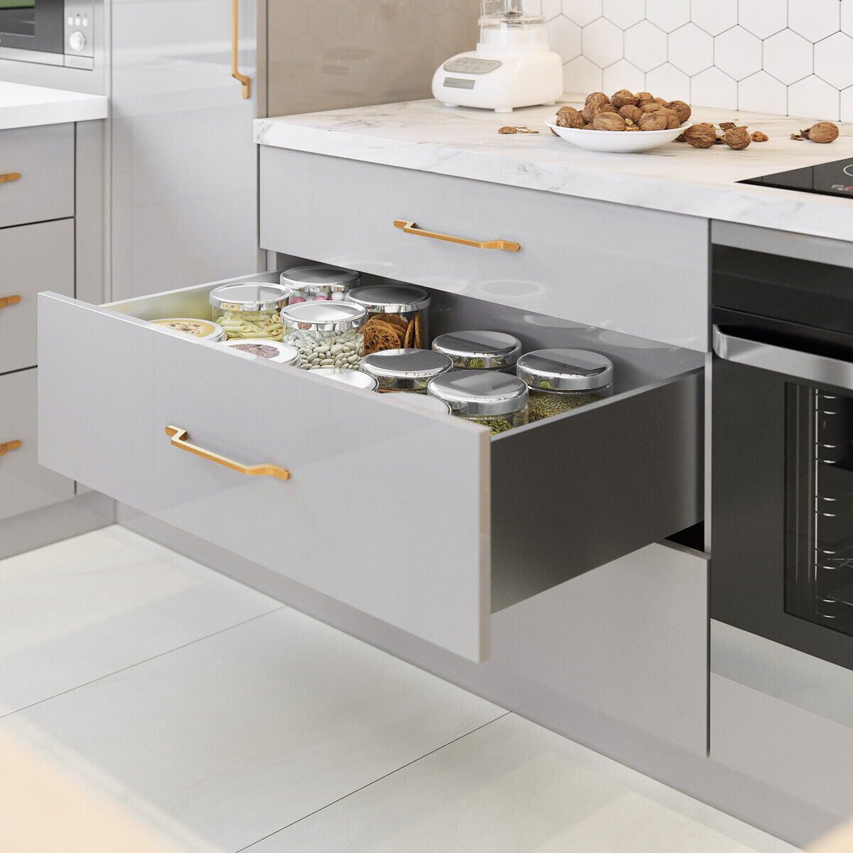 Novaliv Contenitore Organizer Per Cassetti, 25x16 Cm, Bianco, Per Bustine Di Zuppa, Spezie, Ingredienti Da Forno E Cosmetici