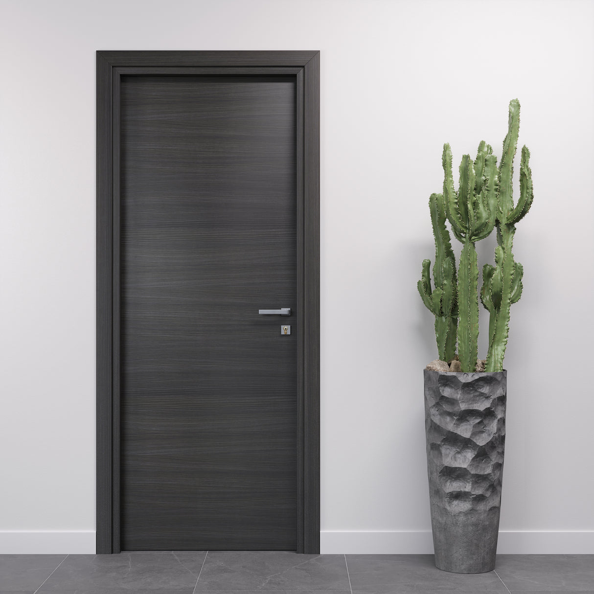 porta laminato rovere grigio in laminato per interno con maniglia e cilindro yale