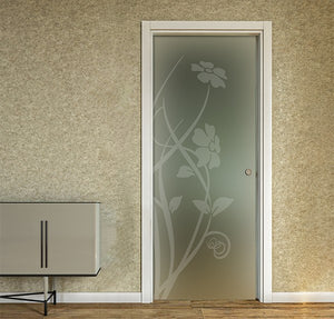Porte a scrigno in vetro satinato e disegni sabbiati - EVO FLOWER TWO - 60x210x0,8