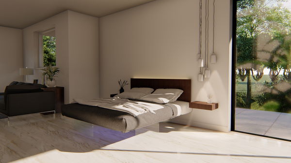 Air bed with bedroom floor headboard