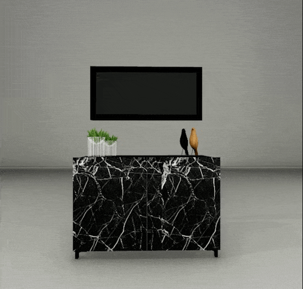wooden sideboard with marble effect
