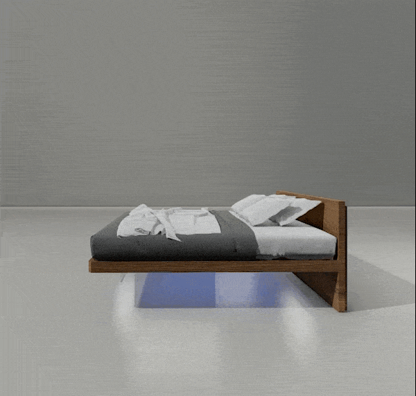modern suspended bed with headboard floor