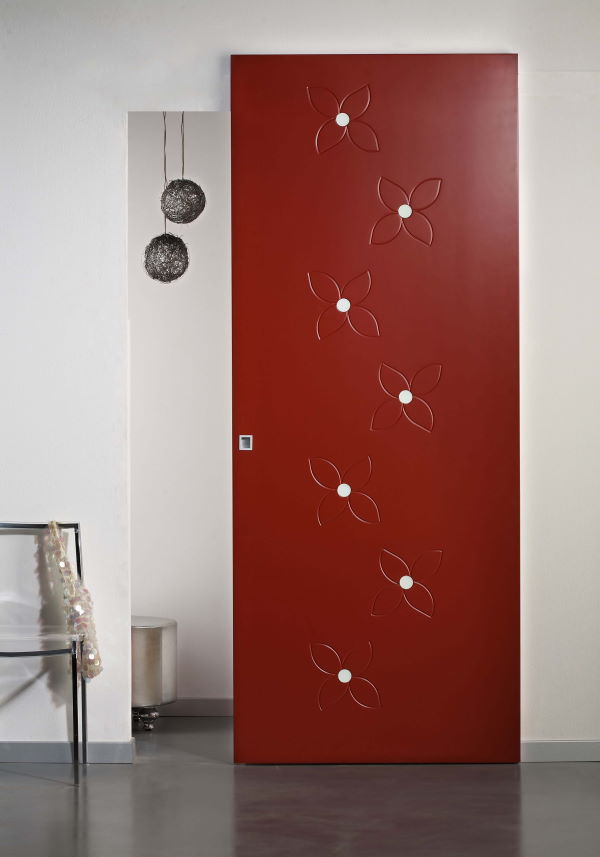  external red wall sliding door with inserts